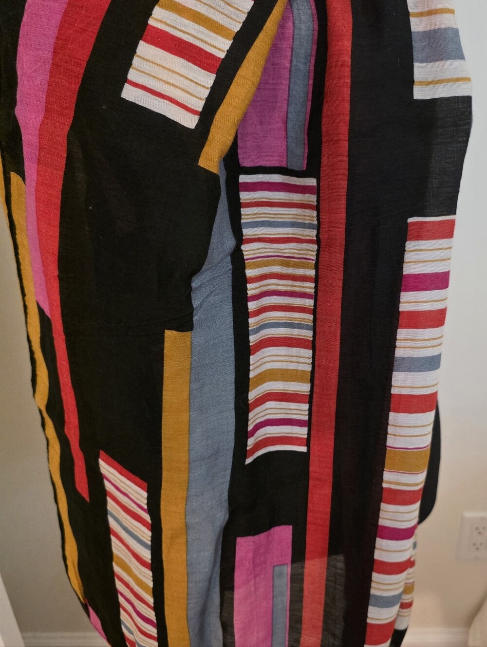 Multicolored Geometric Colorblock Scarf- Abstract Patchwork Pattern 22"×68" - Picture 4 of 9